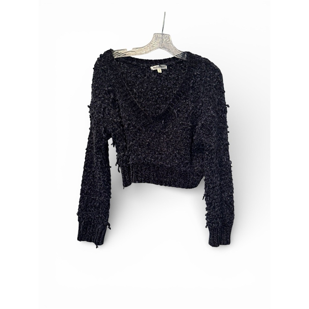 Wild Honey Cropped Chenille‎ Sweater Small Navy Blue Cozycore Soft Grunge Y2K